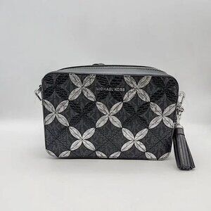 NWOT Michael Kors Black & Silver (Gray) Geometric Pattern Crossbody